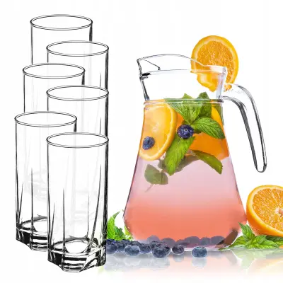 steklen vrč za pijače 1,4 l + 6 kozarcev za sokove po 380 ml