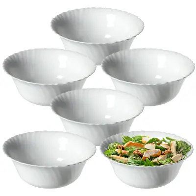 6x Steklena solatna skleda Skleda za solato Skleda za prigrizke Bela 20 cm