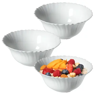 3x Steklena solatna skleda Skleda za solato Skleda za prigrizke Bela 16 cm