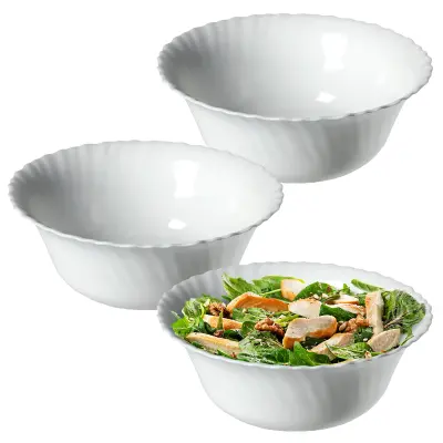 3x Steklena solatna skleda Skleda za solato Skleda za prigrizke Bela 20 cm
