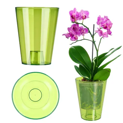 Pokrov za cvetlični lonček za orhideje, plastične rastline, 12 cm, zelen, Kadax