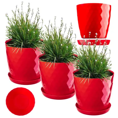 cvetlični lonec, pokrov za cvetlični lonec, 25 cm, stojalo za rože, rdeča plastika, 3 kosi.