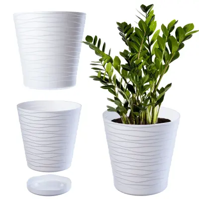 cvetlični lonec s stojalom za rože, okrogel pokrov, 18 cm, plastika, bel