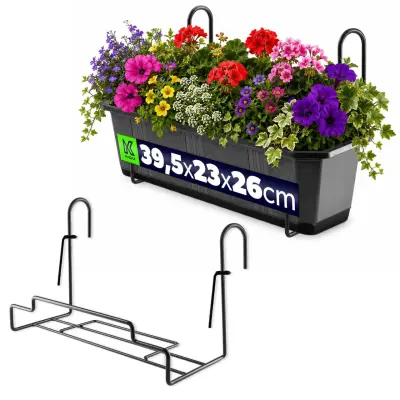 kovinski obešalnik za balkonske cvetlične lončke in korita 40 cm črne barve