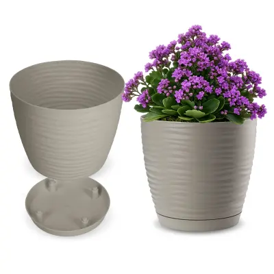 cvetlični lonec 17 cm okrogel plastični cvetlični lonec siv