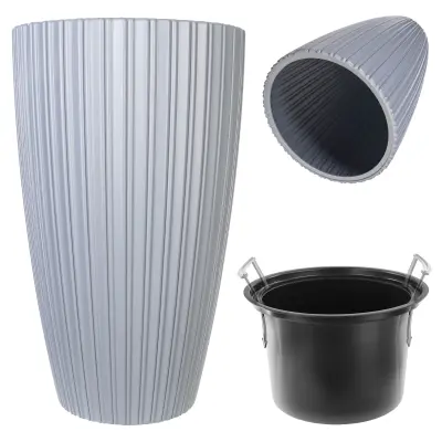 cvetlični lonec 30 cm pokrov z vložkom plastični cvetlični lonec siv