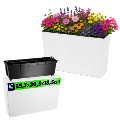 cvetlični lonec visok + vložek 19x56 cm bel vrtni lonec za teraso