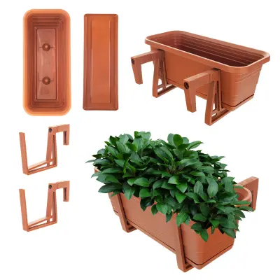 Balkonski cvetlični lonec, cvetlični lonec 40 cm, ročaji, stojalo, balkonska ograja