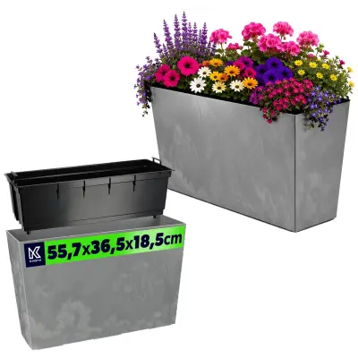 cvetlični lonec visok + vložek 19x56 cm siv beton
