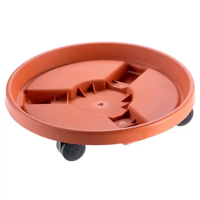Stojalo za cvetlični lonček na kolesih, plastično, okroglo, terakotno, 30 cm