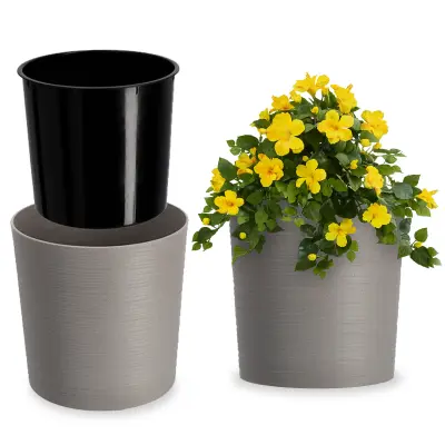 cvetlični lonec, cvetlični lonec, stojalo za rože, 19 cm, siv, za dnevno sobo + vložek