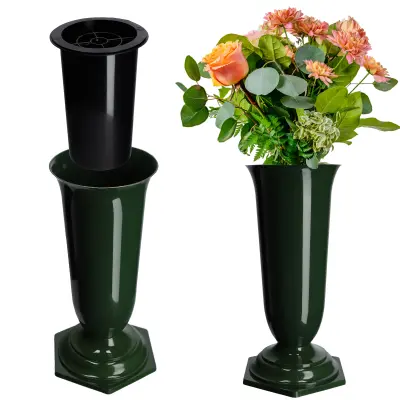 Vaza/steklenica za pokopališče, nagrobnik, plastika, zelena, 23 cm, odporna proti zmrzali