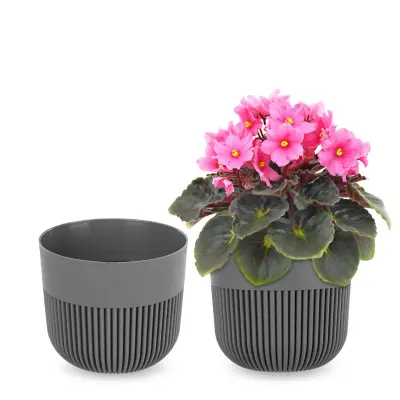 cvetlični lonec, pokrov za cvetlični lonec, 13 cm, plastika, okrogel, rebrast, siv