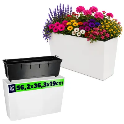 Vrtni lonec + vložek Visoko stojalo za rože Rože 19 x 56 Sijajno bela