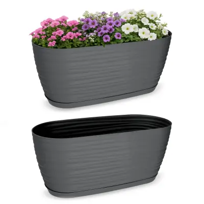 cvetlični lonec 27 cm ovalni plastični cvetlični lonec antracit