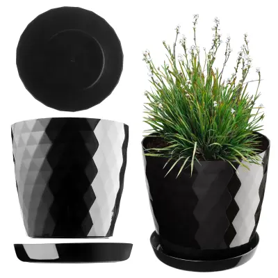 Plastični cvetlični lonec s stojalom, pokrov za cvetlični lonec, 25 cm, črn, Kadax