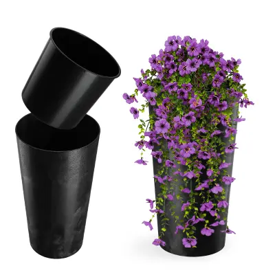 cvetlični lonec 47 cm pokrov z vložkom plastični cvetlični lonec črne barve