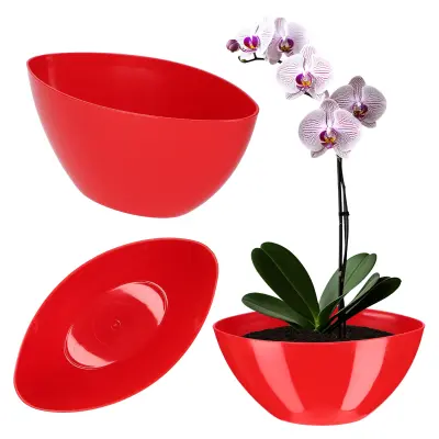 cvetlični lonec 21 cm ovalni plastični rdeč