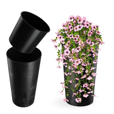 cvetlični lonec 57 cm pokrov z vložkom plastični cvetlični lonec črne barve