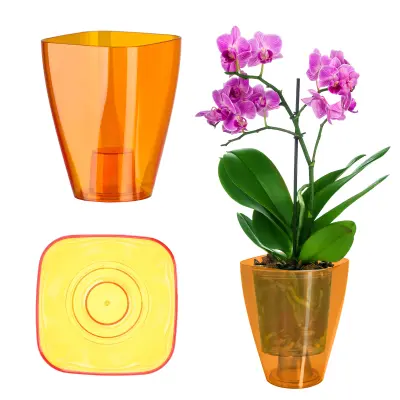 Cvetlični lonec za orhideje Plastični lonec oranžen 9 cm