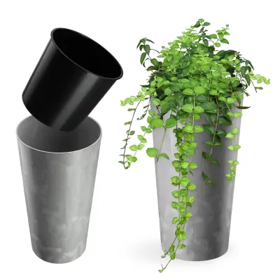 cvetlični lonec 26 cm pokrov z vložkom plastični cvetlični lonec siv