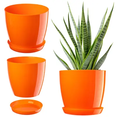 Cvetlični lonec s krožnikom Plastični pokrov Cvetlični lonec 16 cm Oranžen Kadax