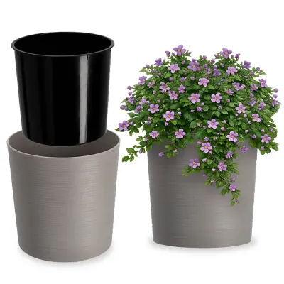 cvetlični lonec, cvetlični lonec, stojalo za rože, 30 cm, siv, za dnevno sobo + vložek