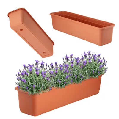 Balkonski lonec 60 cm, cvetlični lonec, balkonsko stojalo za rože, terakota