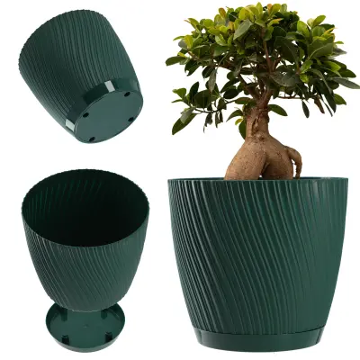 cvetlični lonec s stojalom za rože, pokrov, okrogla skleda, 13 cm, zelena