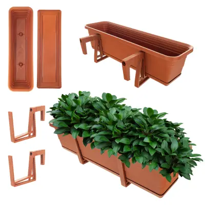 Balkonski cvetlični lonec, cvetlični lonec 60 cm, ročaji, stojalo, balkonska ograja