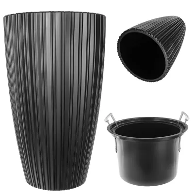 cvetlični lonec 30 cm pokrov z vložkom plastični cvetlični lonec črne barve