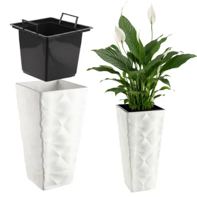 Vrtni lonec z vstavkom za rože Velik visok terasasti 75 cm Bel