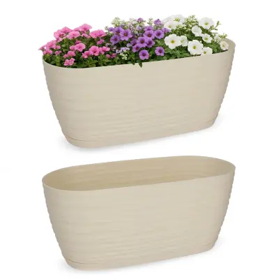 cvetlični lonec 27 cm ovalni plastični cvetlični lonec kremne barve