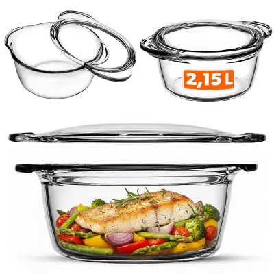 Majhen ognjevarni pekač s pokrovom 2,15 l okrogel steklen