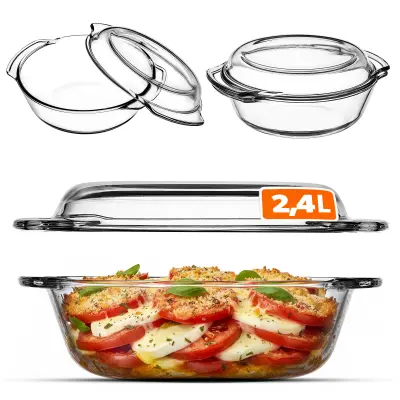 Majhen ognjevarni pekač s pokrovom 2,4 l okrogel steklen