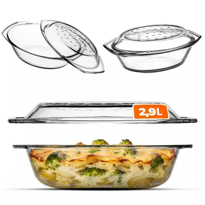 Ovalni stekleni pekač s pokrovom 2,9 l