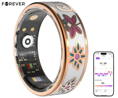Pametni prstan FOREVER BOTANICAL SR-101+, velikost 9, BT, Android + iOS, 5ATM, roza zlat (Rose Gold)