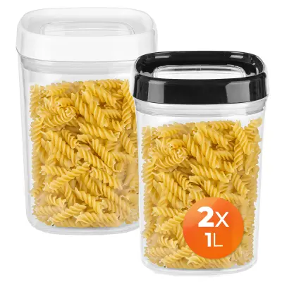 Posoda za živila za razsute izdelke, testenine, plastični pokrov, 1 l, komplet