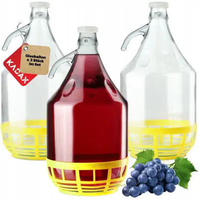 Lady Balloon Carboy 5L steklenice za vino, likerje, melono, jabolčnik in zamaške, komplet 3 kosov