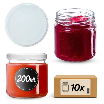 10 kosov kozarcev 200 ml steklene marmelada marmelada med + pokrovčki Fi66