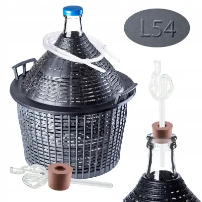 Carboy 54L za vino v košari s plutovinasto cevjo, komplet za vino, 4-delni