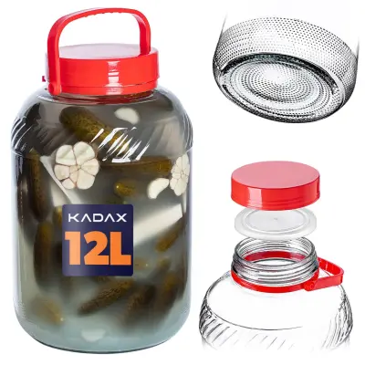 steklen kozarec 12L z navojnim pokrovčkom in ročajem za vlaganje zelja in kumar