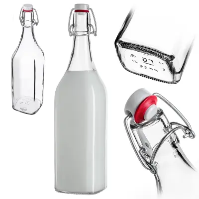 steklena steklenica 1L 1000 ml za mleko, sok, vodo, napitke s kvadratnim zamaškom