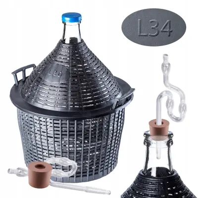 34L steklenica za vino iz demižona s plutovinasto cevjo in košaro za galono, 3-delni set za vino