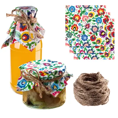 pokrovčki za kozarce, marmelade, steklenice, prtičke + jutasta vrvica x50