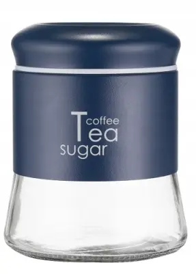 posoda za kavo, čaj in sladkor 750 ml, steklo s pokrovom, kuhinja, temno modra