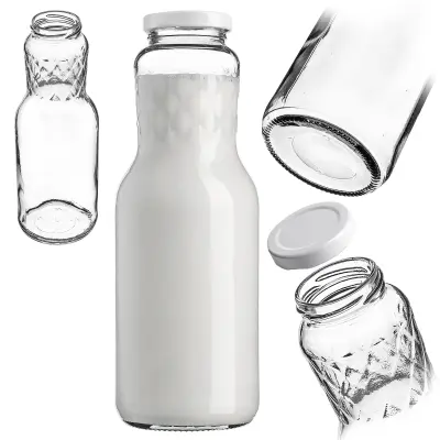 steklena steklenica 1L 1000 ml za mleko za mleko, sok, vodo, pijače s pokrovčkom