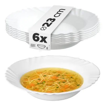 Globok krožnik za večerjo 23 cm Komplet 6 krožnikov Beli krožniki