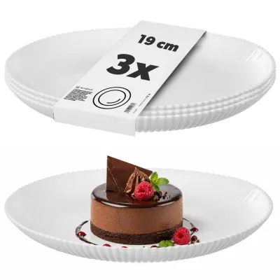 3x Desertni krožnik 19 cm Krožniki za torte Rebrasti stekleni krožniki Majhni