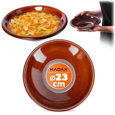 Globok krožnik za večerjo 23 cm za juho Keramika Veliki kamniti krožniki Rjava